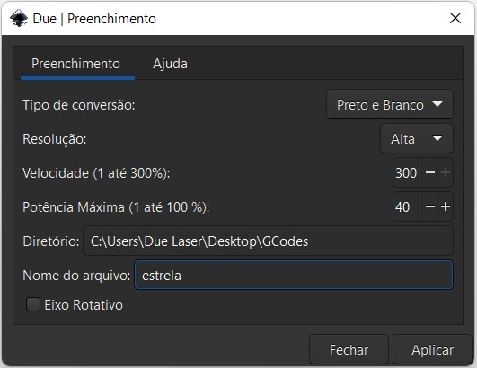 Imagem 6. Preenchendo configurações do G-Code.