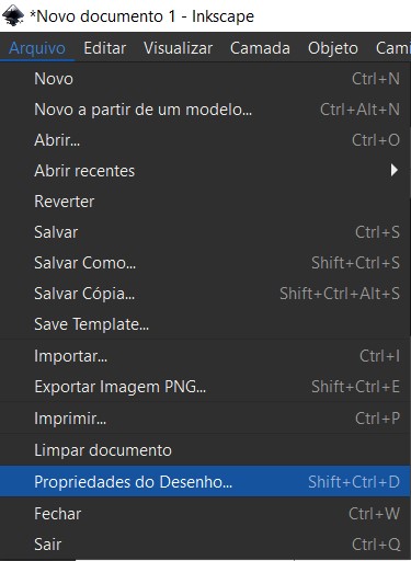 Imagem 1. Arquivo > Propriedades do desenho.