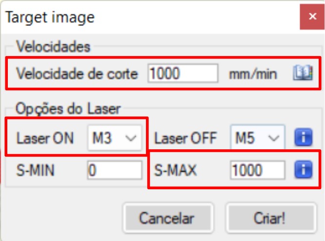 Imagem 6. Ajustes de parêmetros.