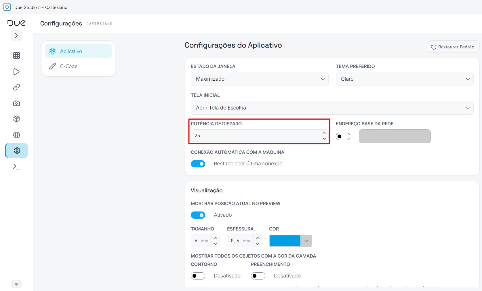 Imagem 1. Ajustando Potência da mira.